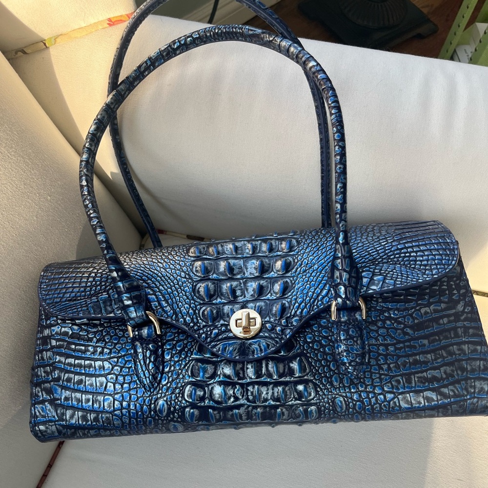 BRAHMIN Elegant Blue Crocodile-Embossed Handbag NWT